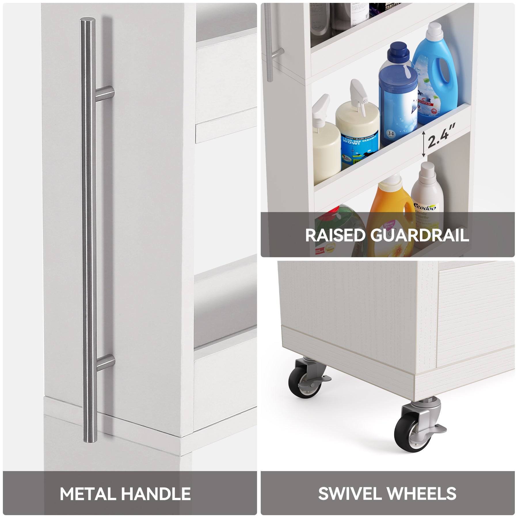 63" Utility Cart on Wheels, 5-Tier Narrow Mobile Shelf Organizer