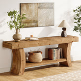2-Tier Solid Wood Console Table, 63" Farmhouse Sofa Table Behind Couch 3