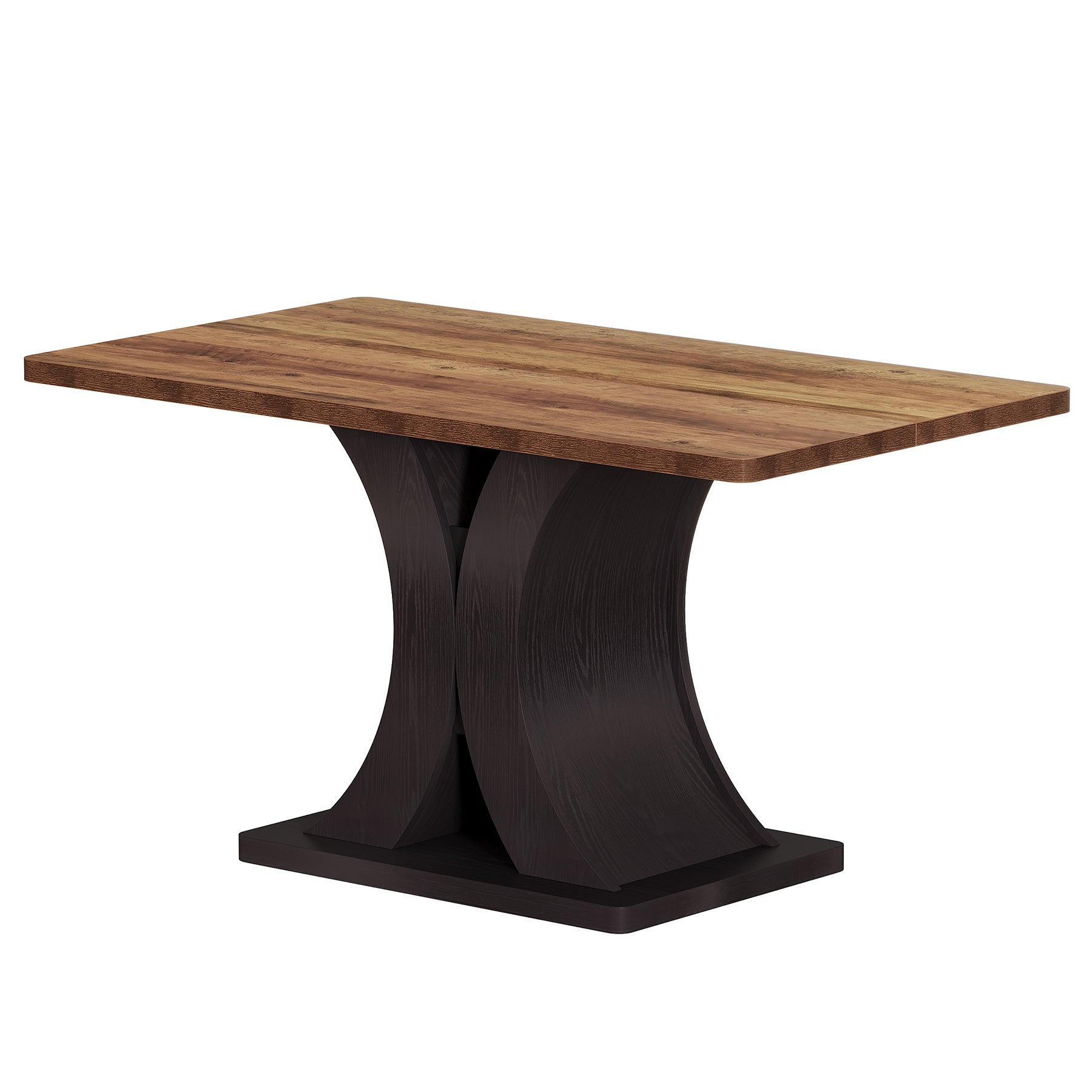 55-Inch Dining Table for 4-6, Farmhouse Wooden Table with Pedestal Base for Kitchen Dining Room