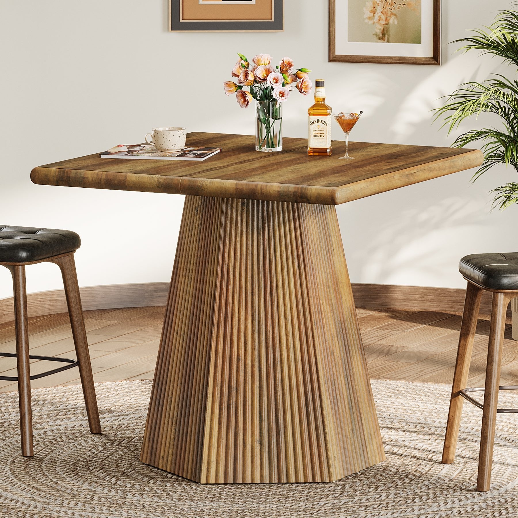 Square Dining Table for 4, 31.5" Kitchen Table with Pedestal Base - Thumbnail 4