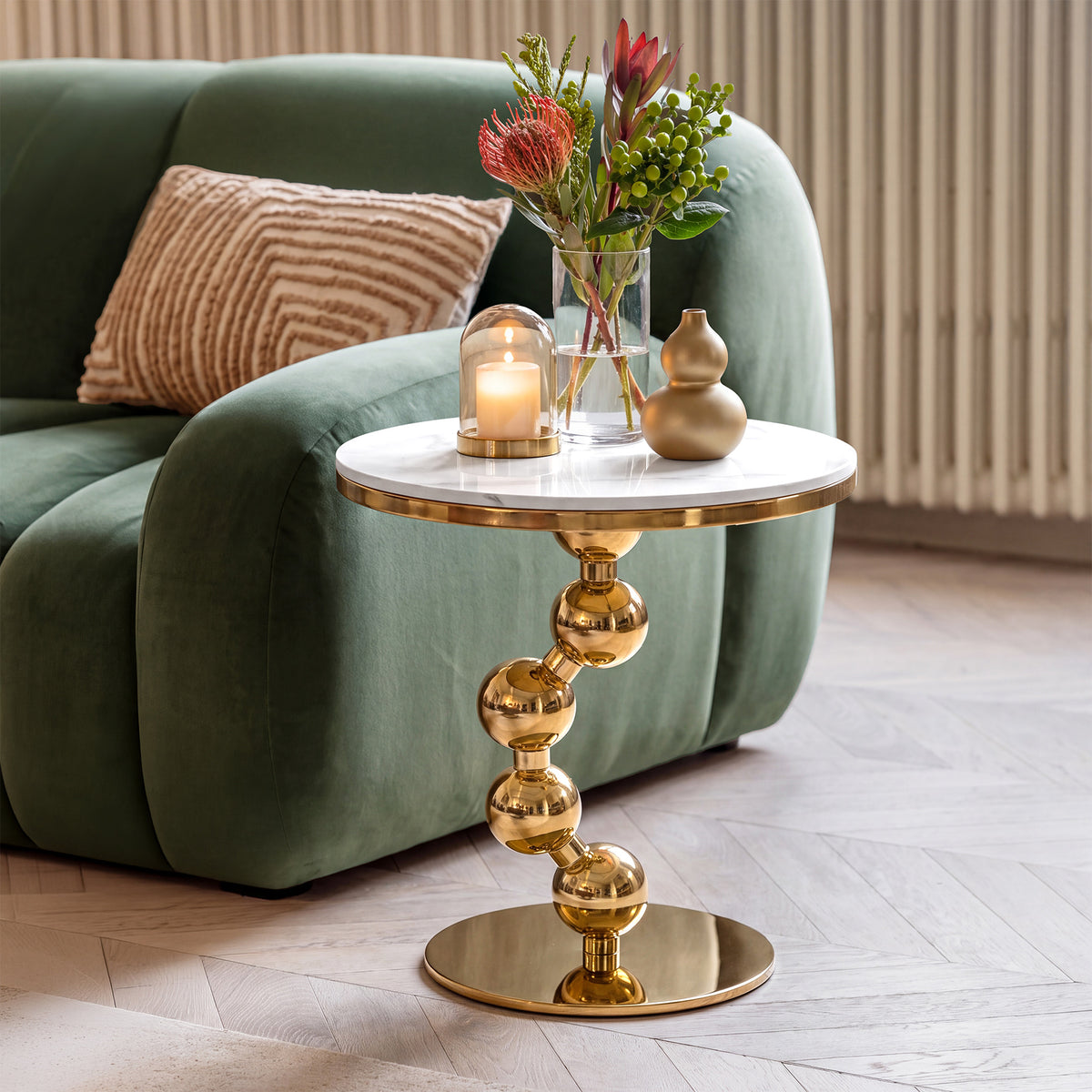 Sintered Stone Round End Table, Modern Stacked Ball Side Table for Living Room