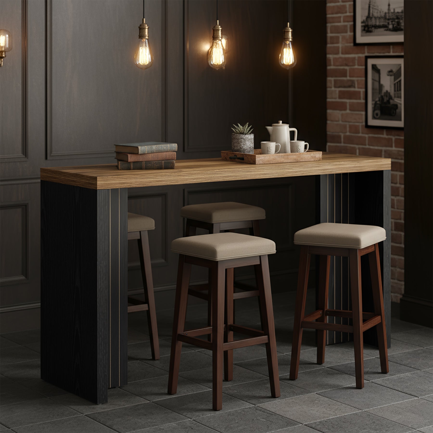 55" Counter Height Bar Unit with Faux Marble Top, Rectangular Home Pub Table