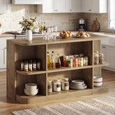 63" Kitchen Island with Storage Shelves & Seating Space, Stationary Island Table 3