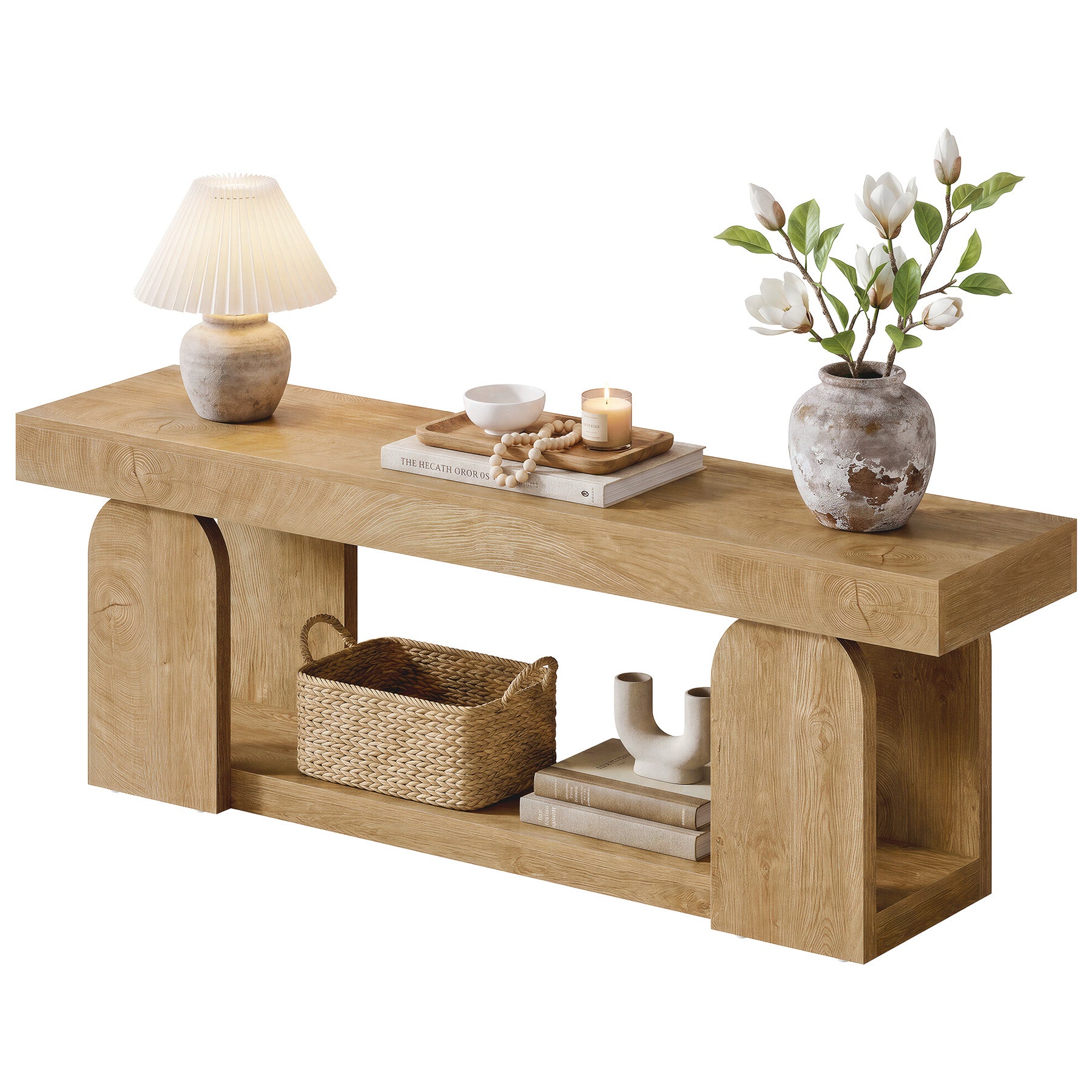63" Farmhouse Console Table with 2-Tier Storage, Wooden Entryway Sofa Table for Hallway & Living Room