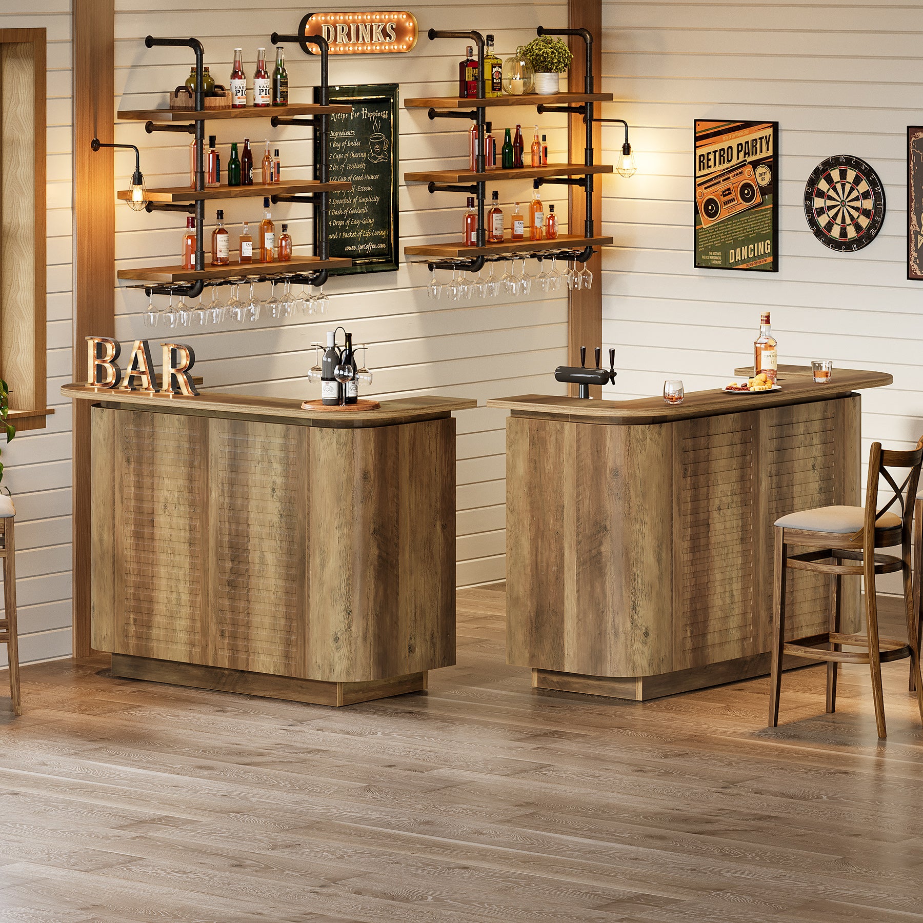 53.5" Home Bar Table, 5-Tier U-Shaped Counter Height Pub Table with 5 Cubbies Storage