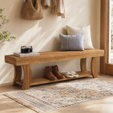 63" Solid Wood Entryway Bench, Narrow Shoe Storage Bench End of Bed Seat for Entryway 3