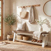 59 Inch Wooden Entryway Bench with Open Shelves, Farmhouse 2-Tier Storage Bench for Hallway 3