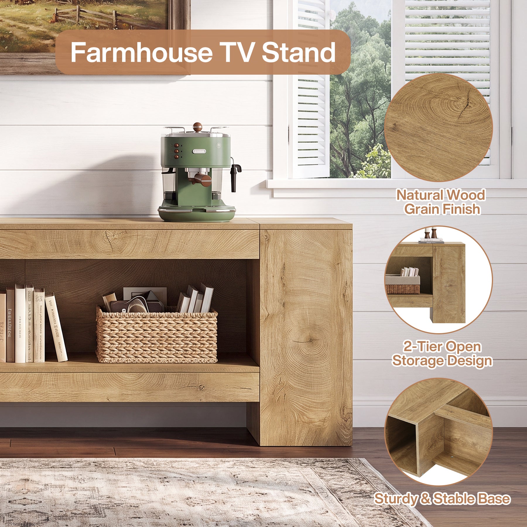 82.6" TV Stand, Farmhouse Entertainment Center with LED Light for up to 85" TV