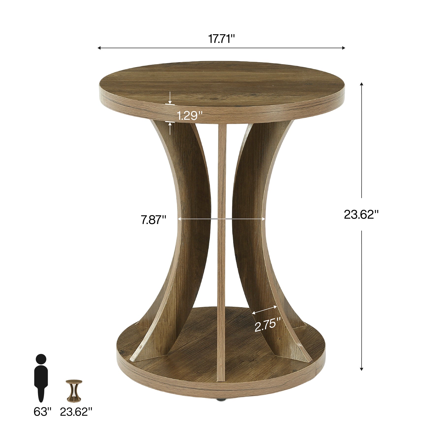 Tribesigns 17.71" Round Side Table, Farmhouse Curved End Table