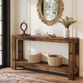 63" Solid Wood Console Table with Shelf, Slim Farmhouse Entryway & Sofa Table for Narrow Spaces 3