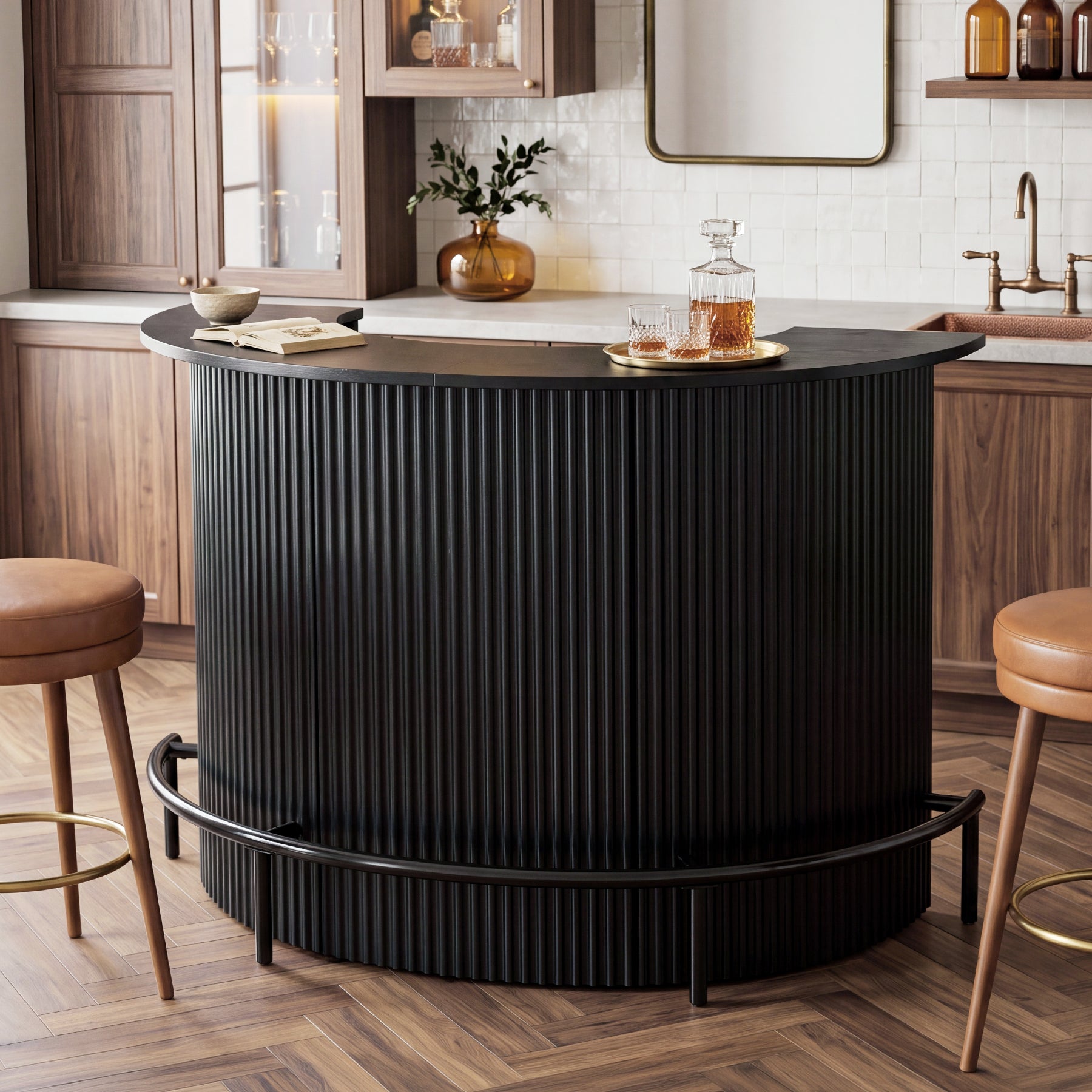 4-Tier Bar Table, Arc-Shaped Home Bar Units with Metal Footrest for Home Kitchen