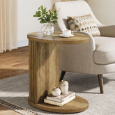 C-Shaped End Table, Fluted Sofa Side Table with Storage Shelf for Small Space 3