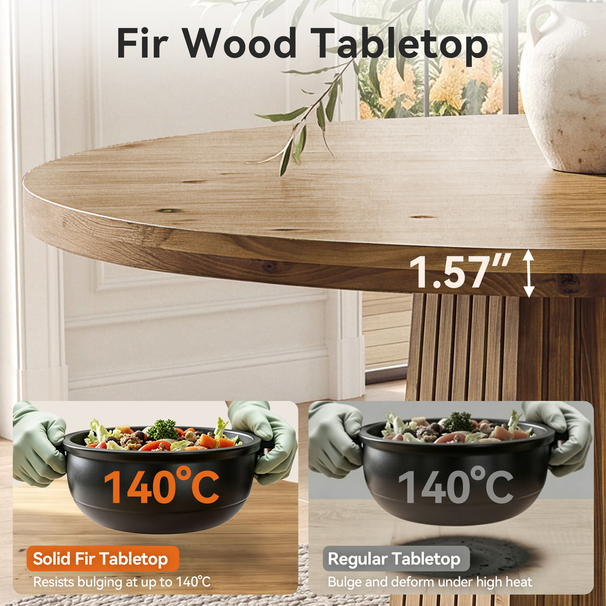 47" Farmhouse Solid Wood Dining Table for 4, Pedestal Base Kitchen Table
