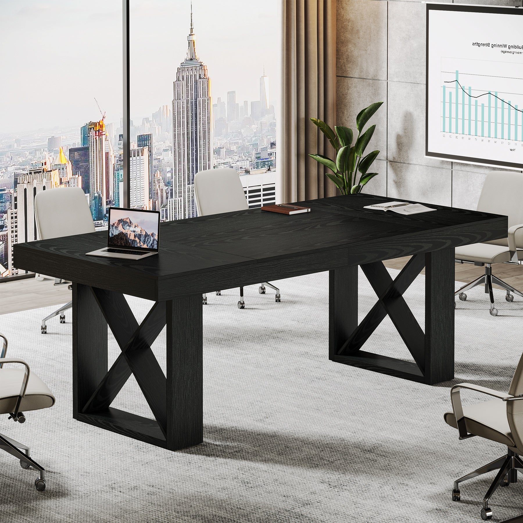 63" Computer Desk, Simple Executive Desk Writing Table for Home Office