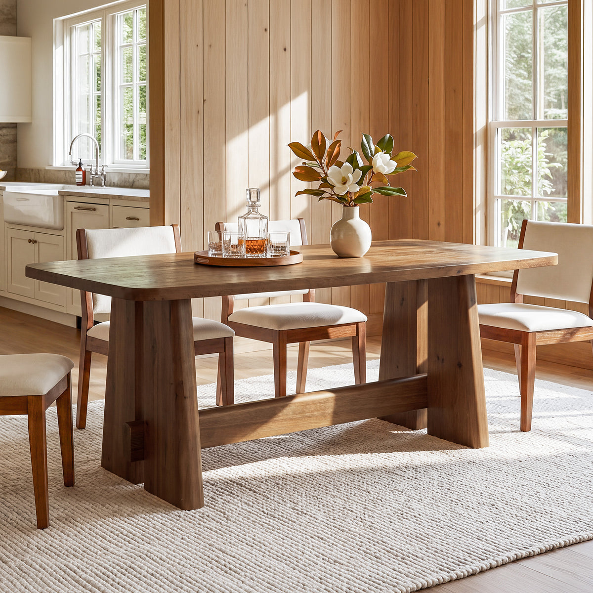 63" Farmhouse Solid Wood Dining Table for 4-6, Thick Top, Rectangular Kitchen Table