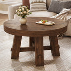 Solid Wood Round Coffee Table with Thick Top