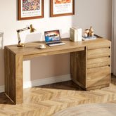 55" Computer Desk, Farmhouse Executive Desk with 3 Drawers Storage Cabinet 3