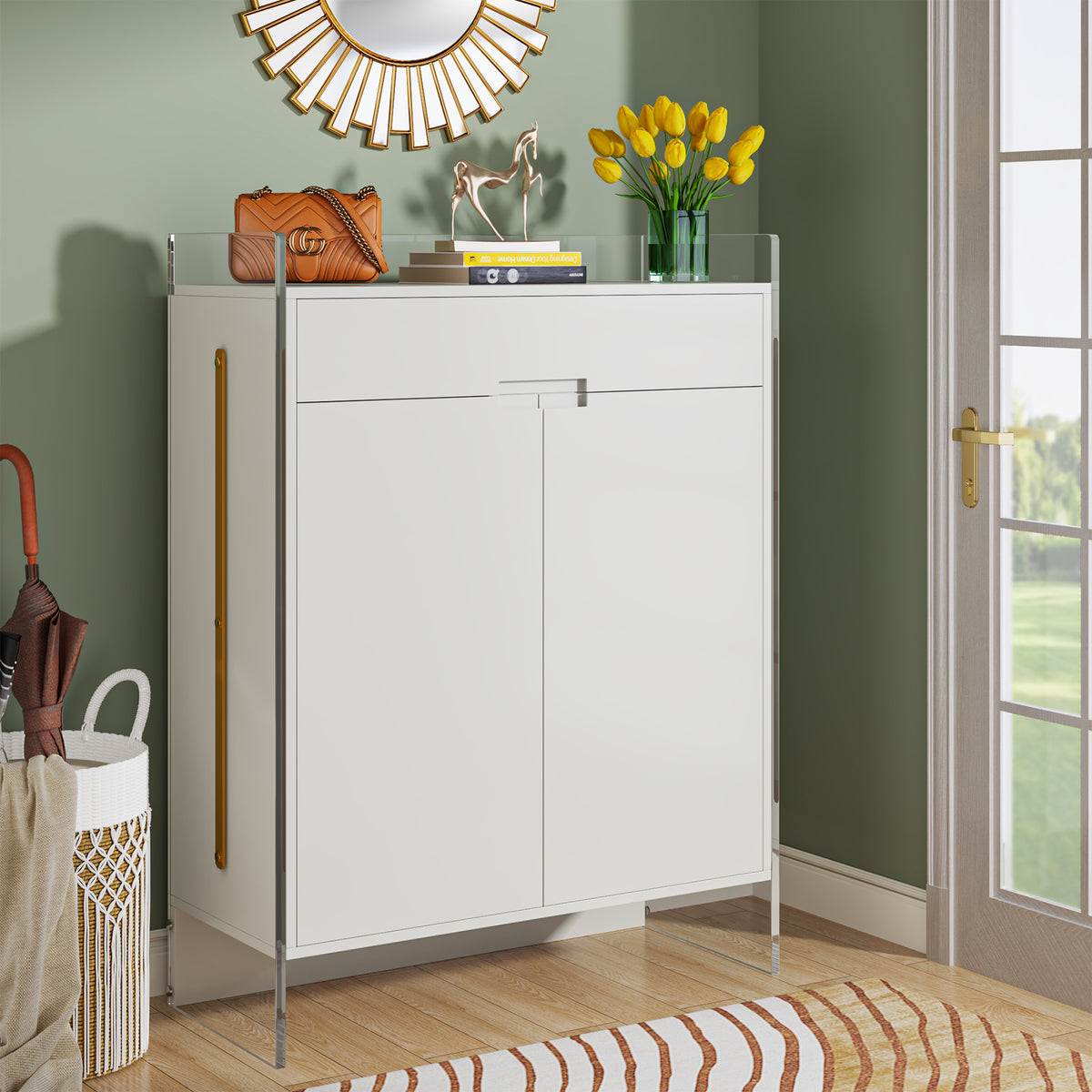 Tribesigns White MDF Shoe Cabinet with 3 Tiers and Adjustable