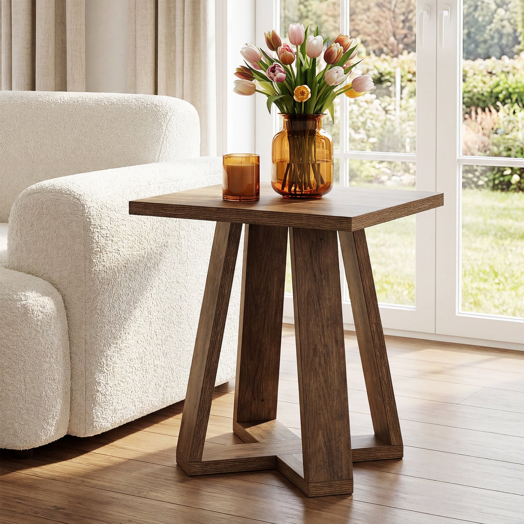 19.7" Farmhouse End Table, Cross Leg Square Side Table for Living Room