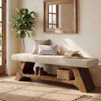 55" Upholstered Entryway Bench with 2-Tier Shoe Storage