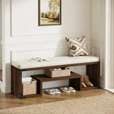 47" Shoe Bench, Entryway Bench with Cushion and Storage Shelf 3