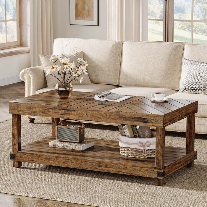 47" Coffee Table, Wood Center Table Cocktail Tea Table with Storage Shelf