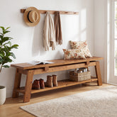55" Solid Wood Entryway Bench, Farmhouse End of Bed Bench with Shoe Storage 3