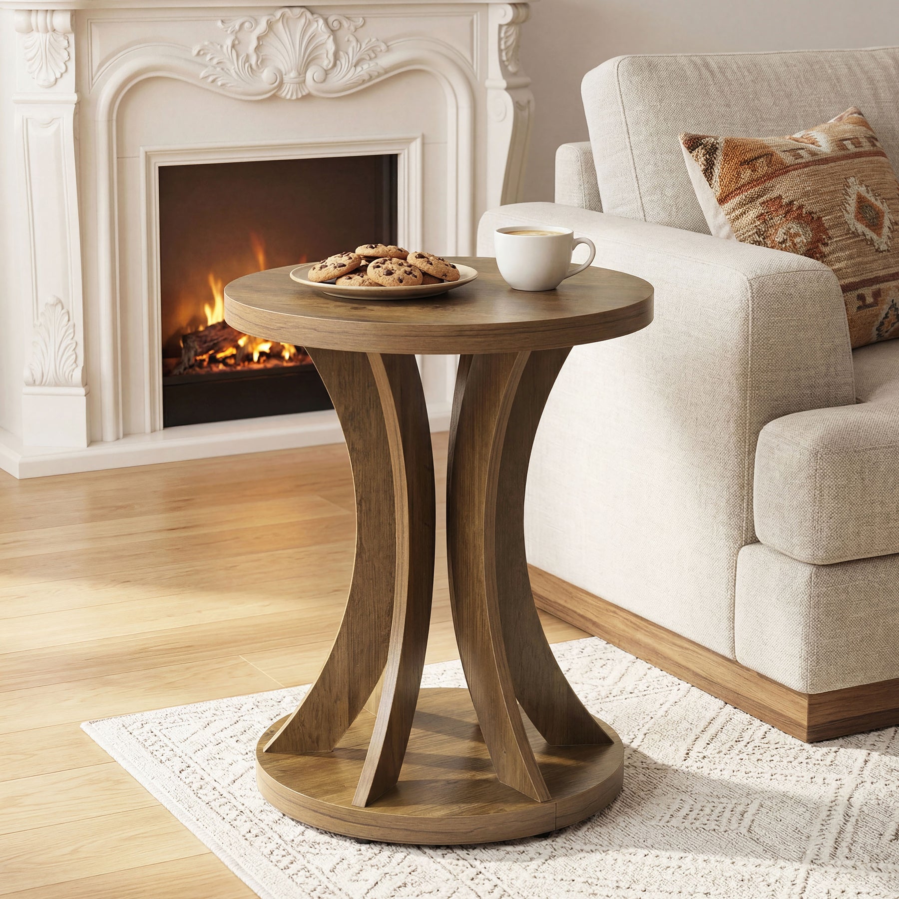Tribesigns 17.71" Round Side Table, Farmhouse Curved End Table