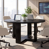 47.24" Black Solid Wood Conference Table, Round Meeting Table for 4–6 People with Cross-Shaped Base 3