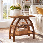 23.6" Solid Wood End Table, 3-Tier Farmhouse Side Table with Arched Leg Design