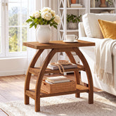 23.6" Solid Wood End Table, 3-Tier Farmhouse Side Table with Arched Leg Design 3