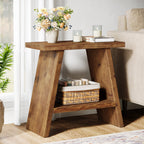 23.6" End Table, Solid Wood Small Side Table with 2-Tier Storage