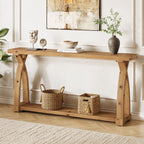 63" Solid Wood Console Table, Narrow Sofa Entryway Table with 2-Tier Storage