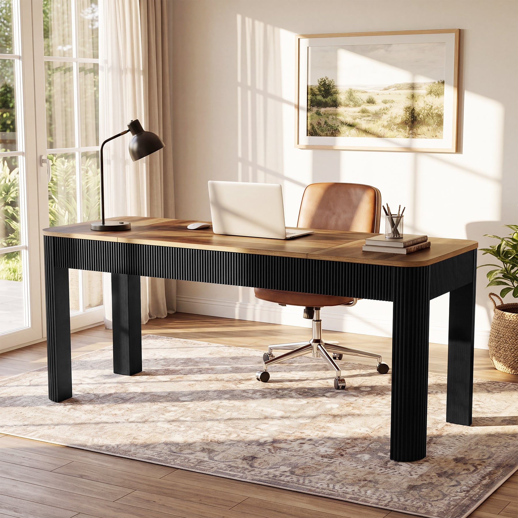 71" Double Desk for Two People, Extra Long 2 Person Computer Desk, Farmhouse Home Office