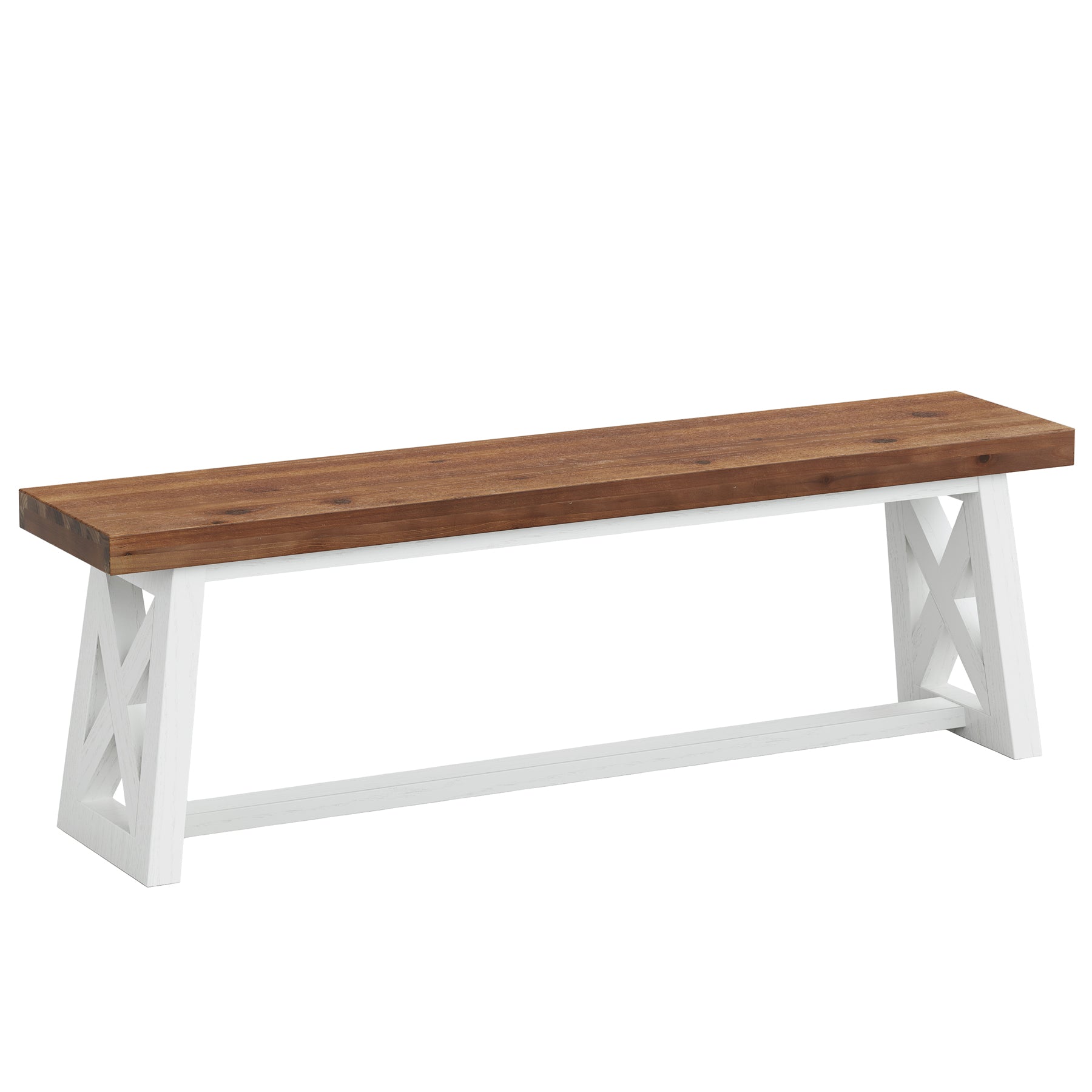 55" Two-Tone Farmhouse End of Bed Bench, Rustic Solid Wood, Bedroom Hallway