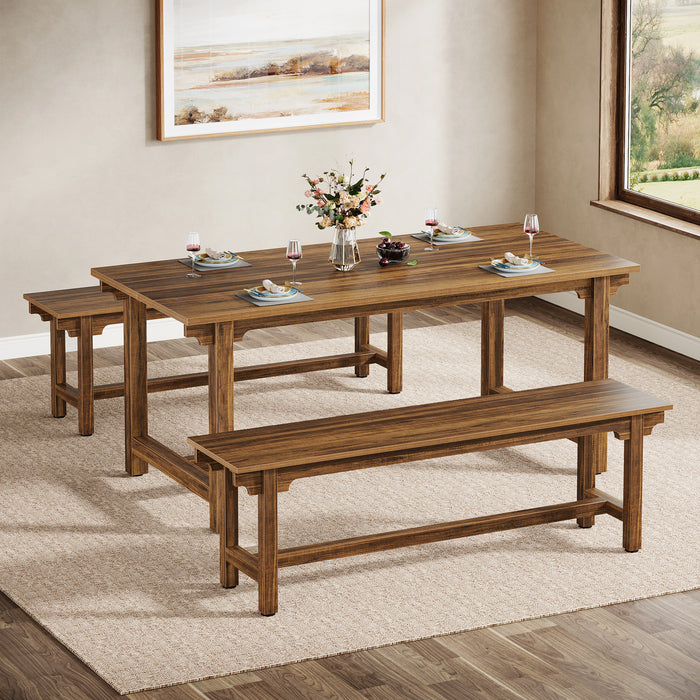 55" Dining Table Set, 3-Piece Kitchen Table Set with 2 Benches