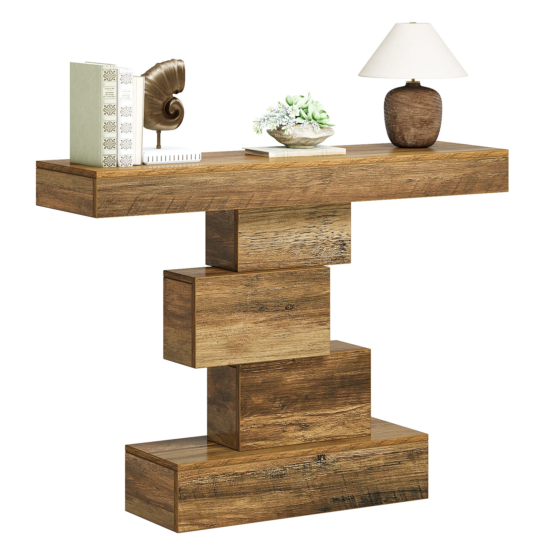 42.5" Rustic Brown Farmhouse Console, Industrial Geometric Sofa Table for Hallway Entrance