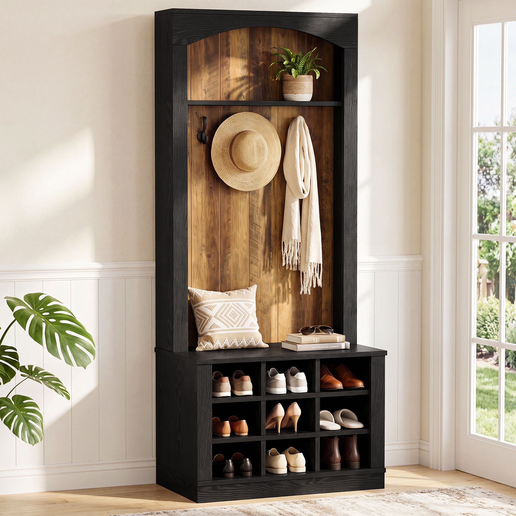70.8" Tall Hall Tree, 4-in-1 Entryway Tree with Bench and Shoe Storage