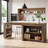 47-85" Extendable Kitchen Island for 2-4, Stationary Storage Island with Open Shelves 3