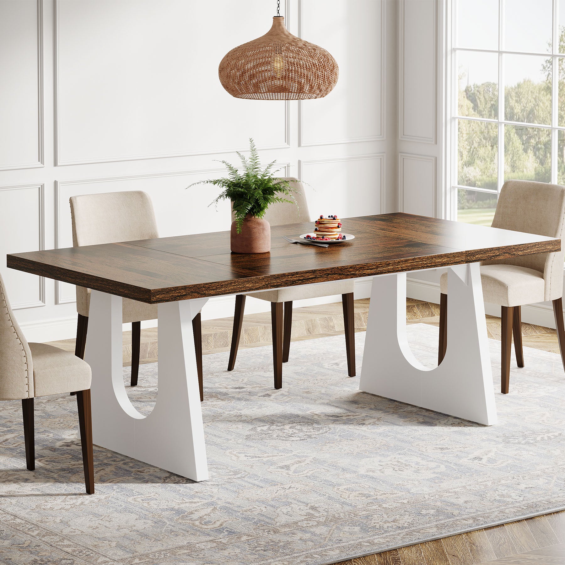 Wood Dining Table, 70" Rectangular Kitchen Table for 6-8 People