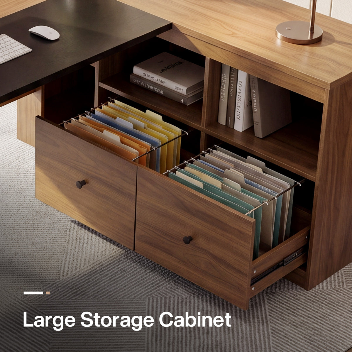 79" L-Shaped Executive Desk with File Cabinet, Modern Computer Desk with Storage for Home Office