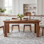 63" Farmhouse Solid Wood Dining Table for 4-6, Fluted Legs