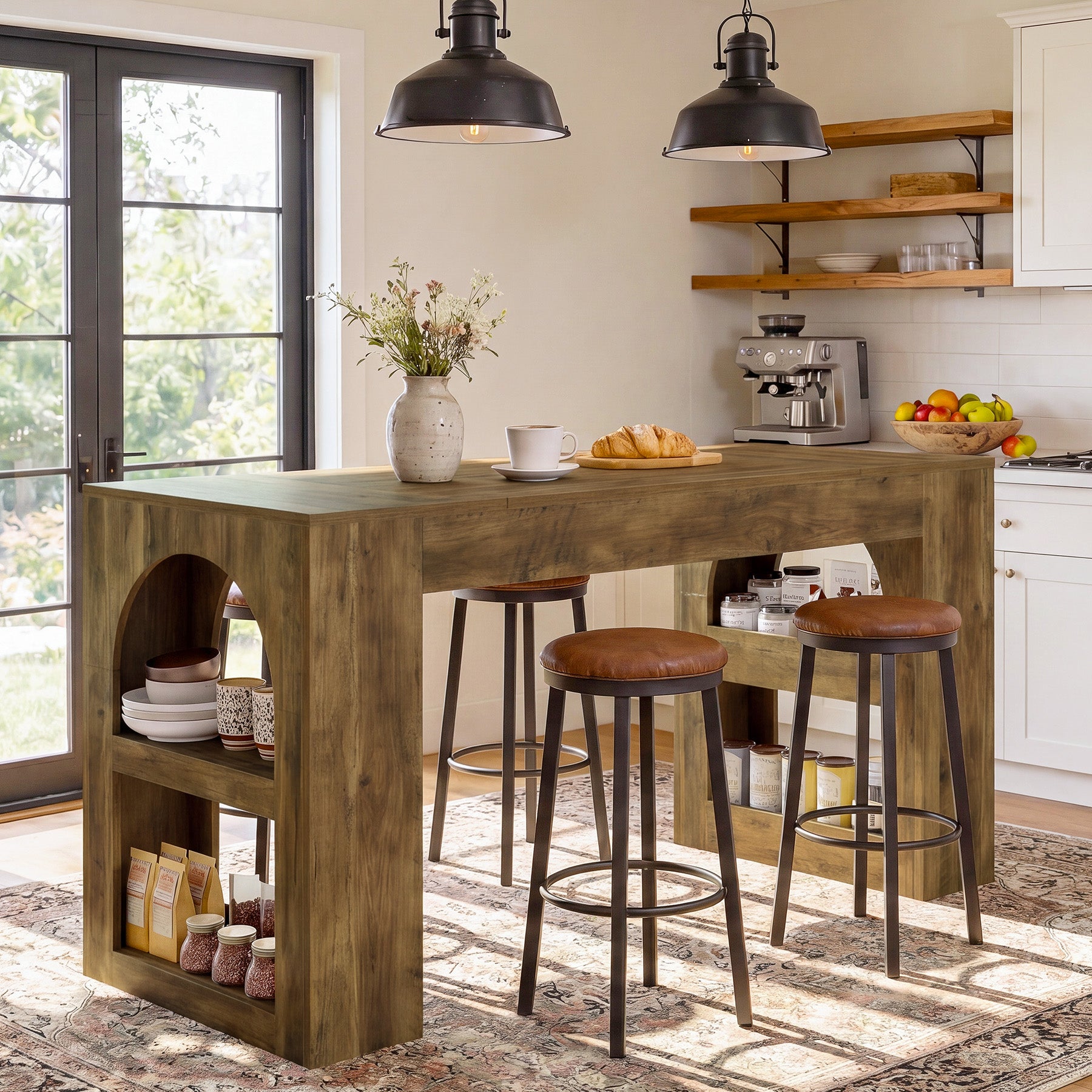 63" Counter Height Bar Table with Side Storage, Industrial Counter Table for Home Bar & Dining Room