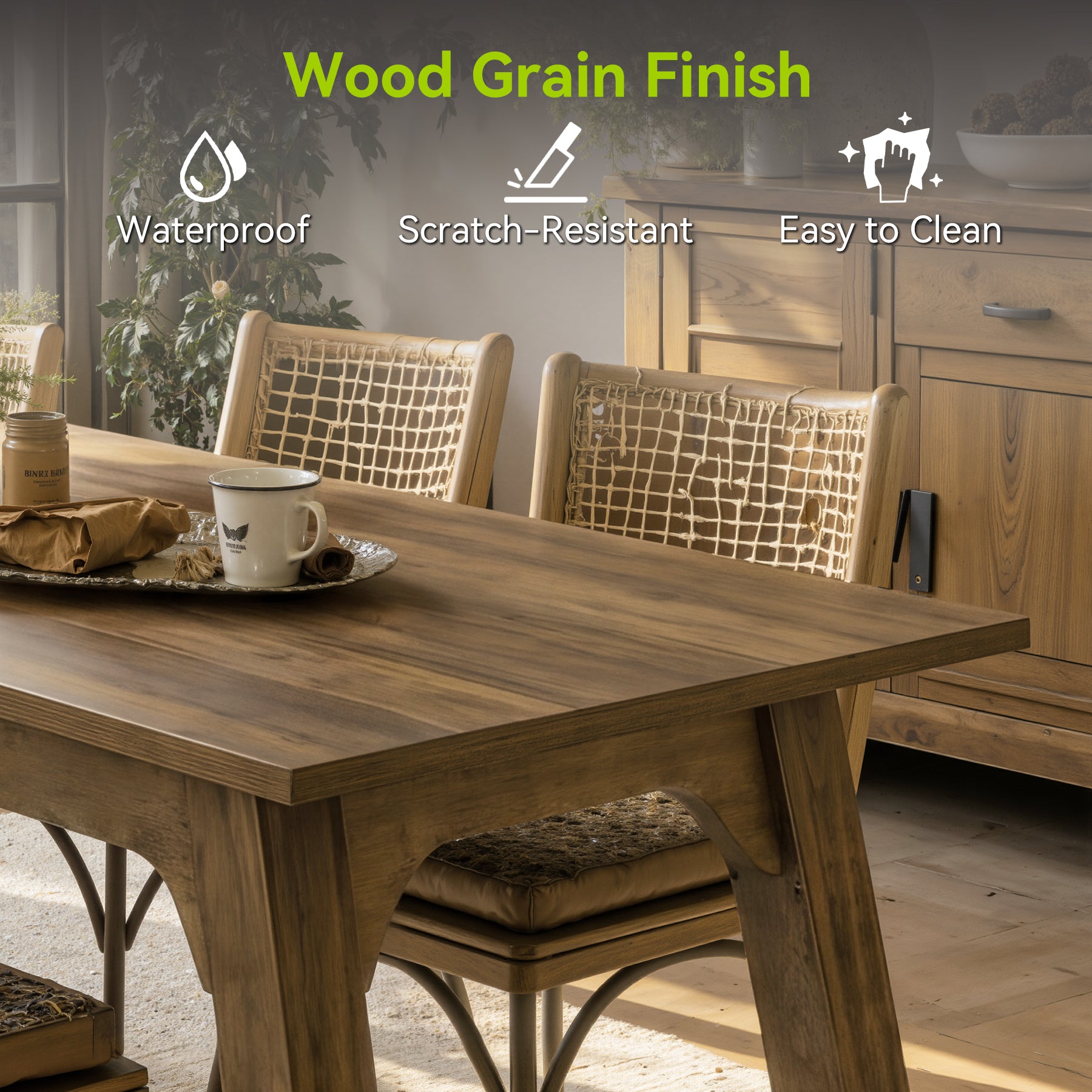 63" Rectangular Dining Table for 4-6, Modern Farmhouse Kitchen Table with Heavy-Duty Legs