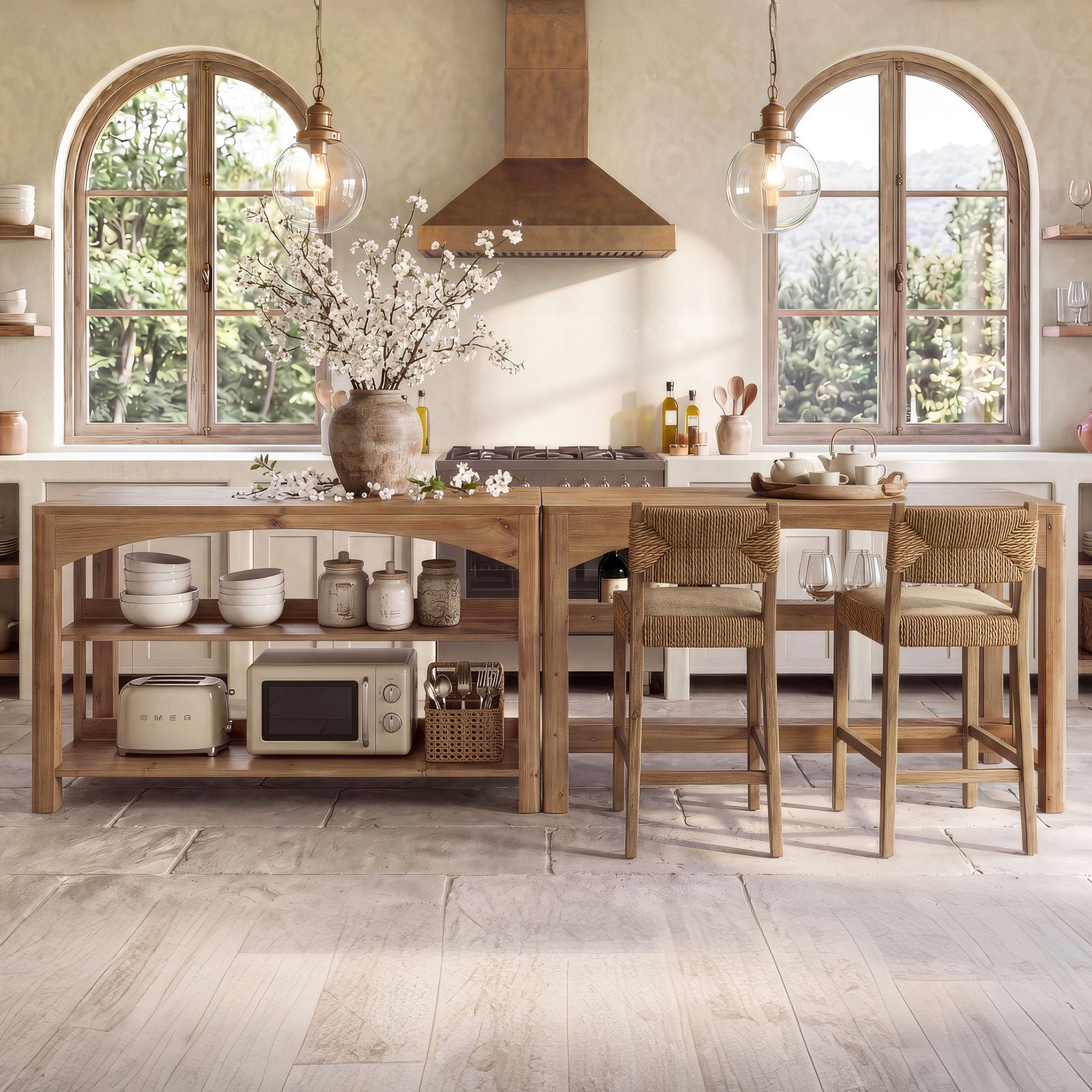 Tribesigns 59-Inch Kitchen Island, Solid Wood Island Table with 3-Tier Storage for Kitchen Dining Room