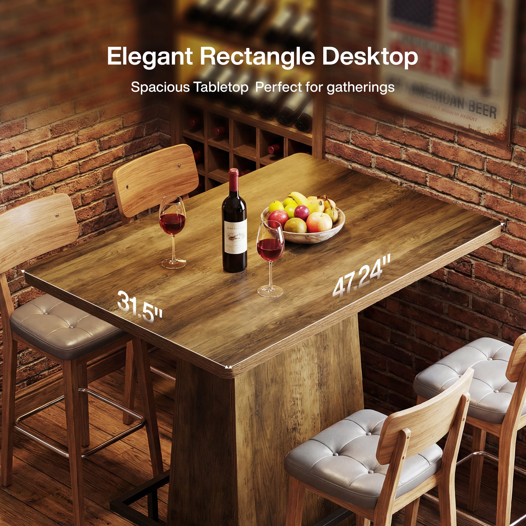 Tribesigns 47" Bar Table, Rustic Industrial Pub Table with Footrest for Kitchen Bar Restaurant