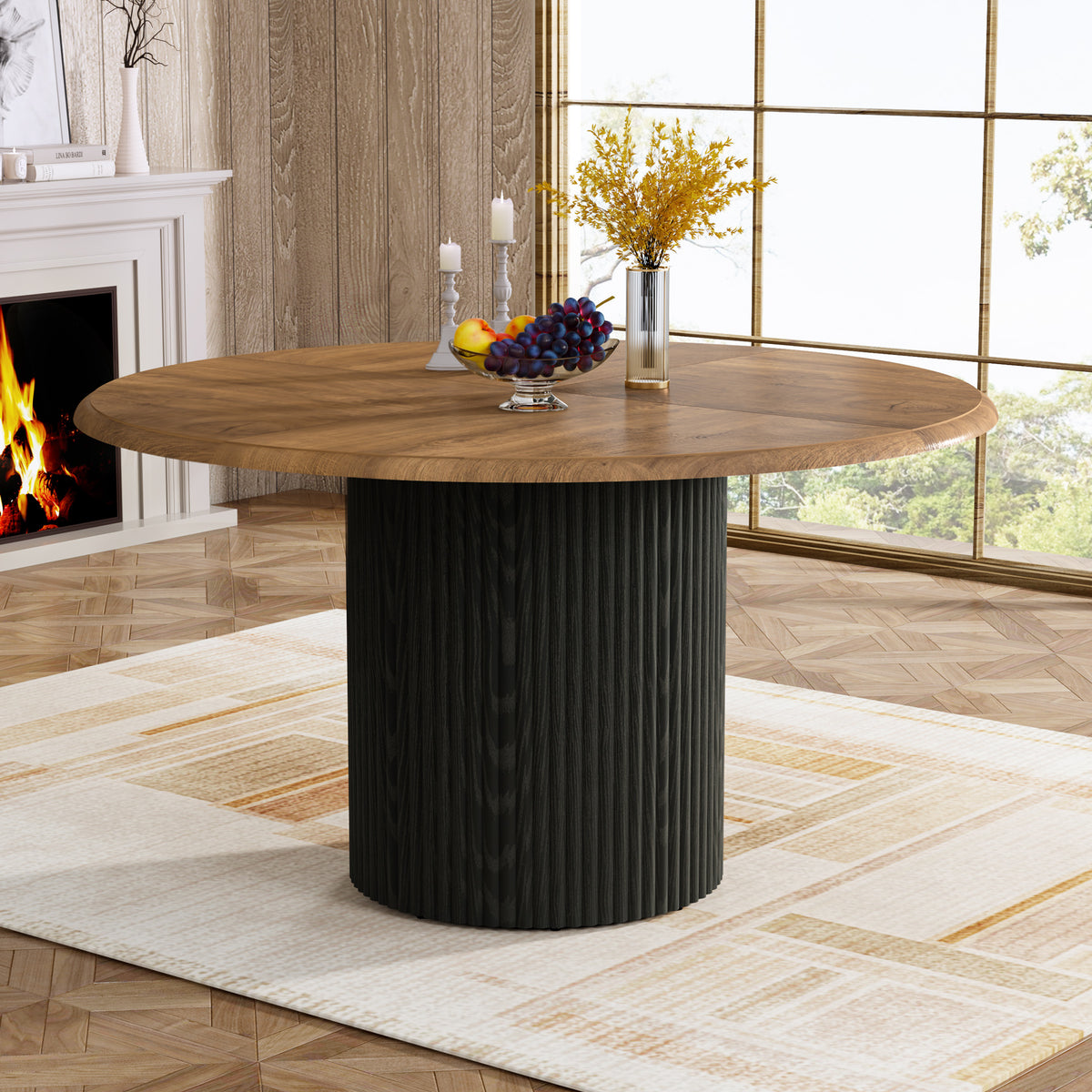 47.24" Farmhouse Round Dining Table for 4-6 with Sturdy Pedestal Base