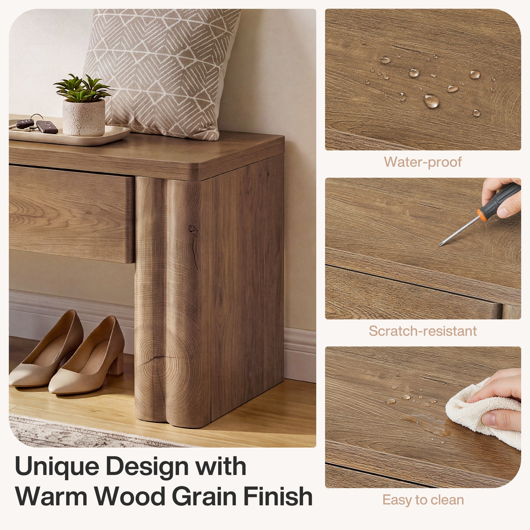 55" Entryway Bench with 2 Storage Drawers, Modern End of Bed Bench with Thick Legs