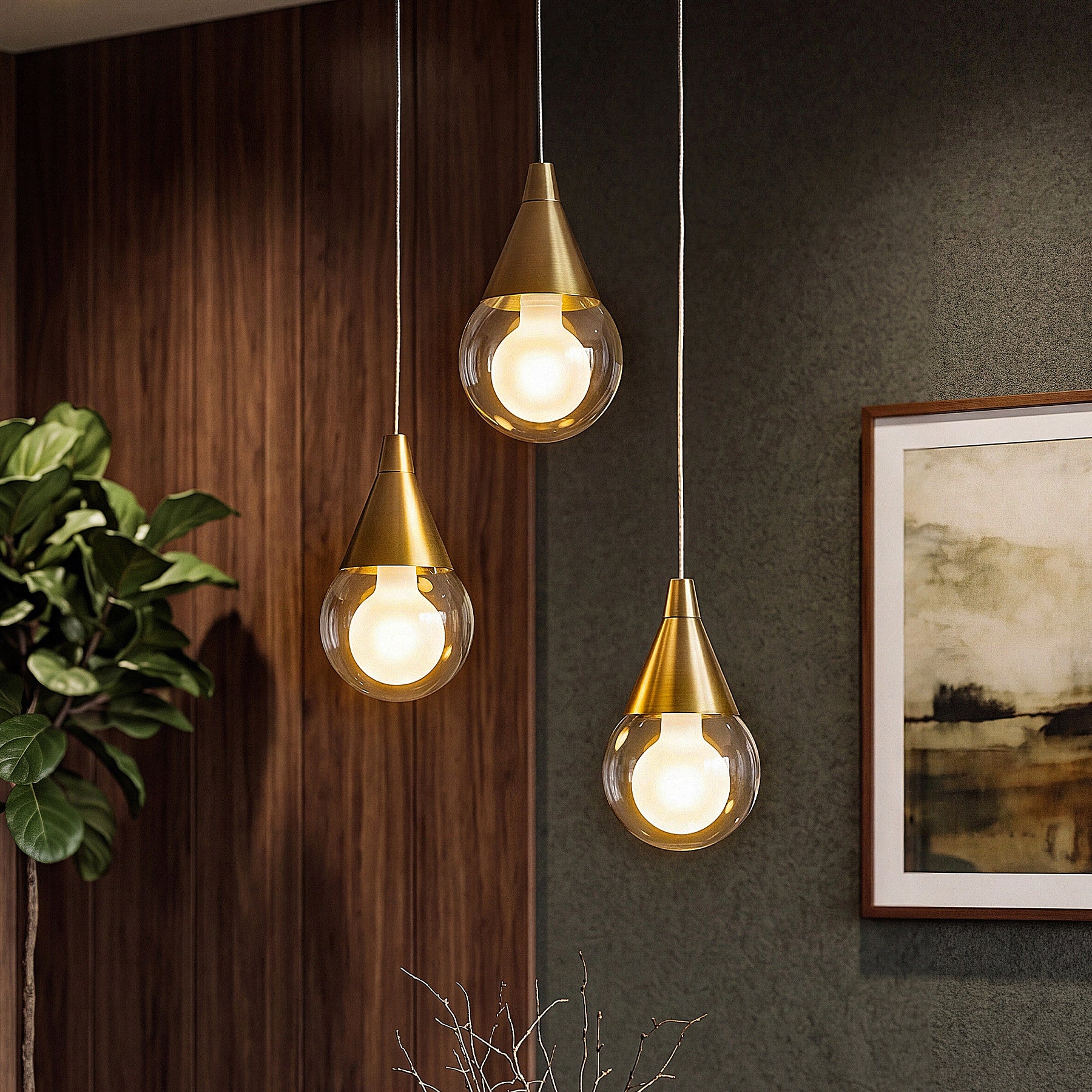 3-Light Pendant Light, Brushed Brass Adjustable Ceiling Light Fixtures