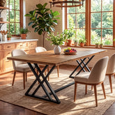 63" Solid Wood Dining Table, Rectangular Kitchen Table with X Shaped Metal Legs for 4-6 3